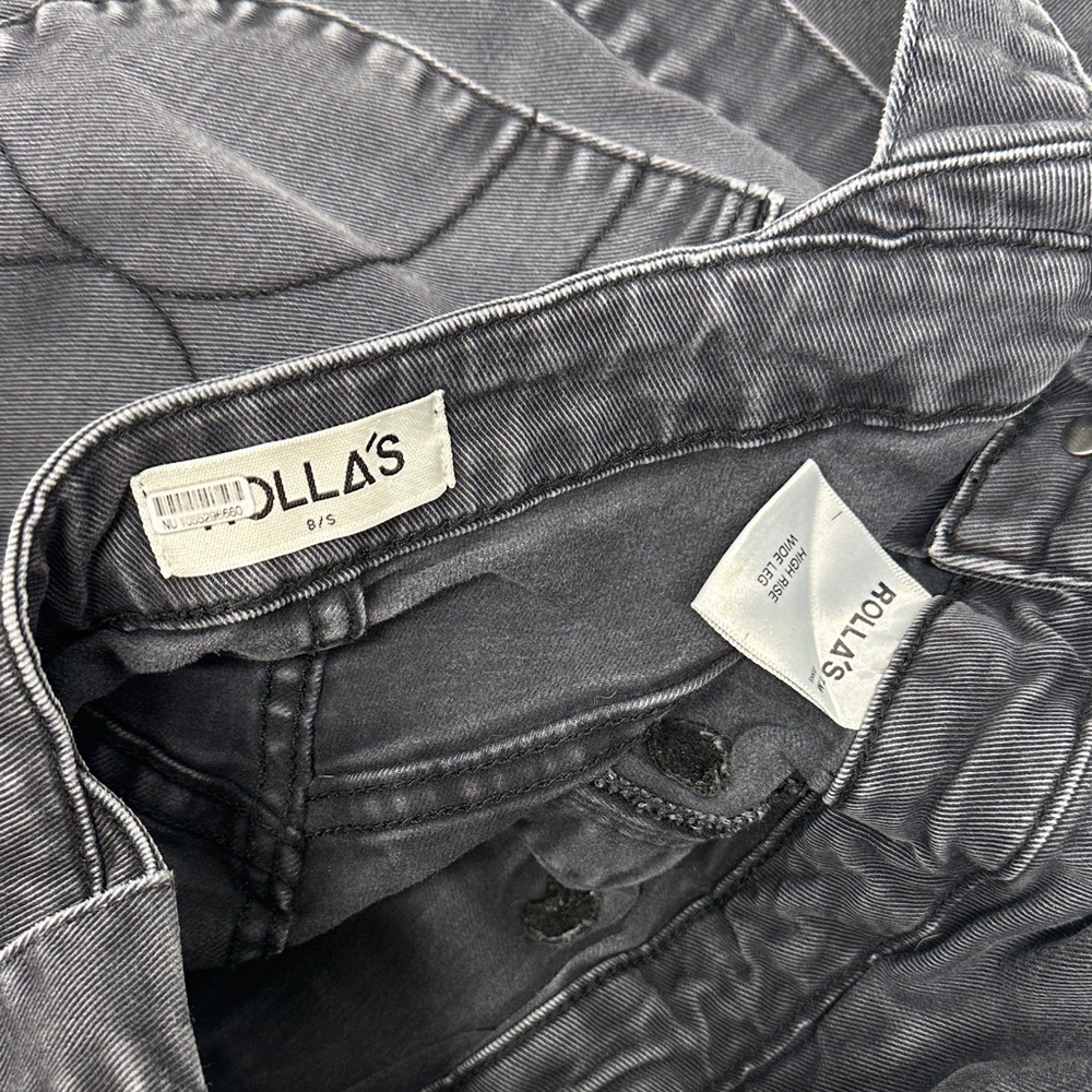 Rollas Denim Bib Overalls High Rise Wide Leg Pants Faded Black Gray Size 8 - Picture 7 of 8